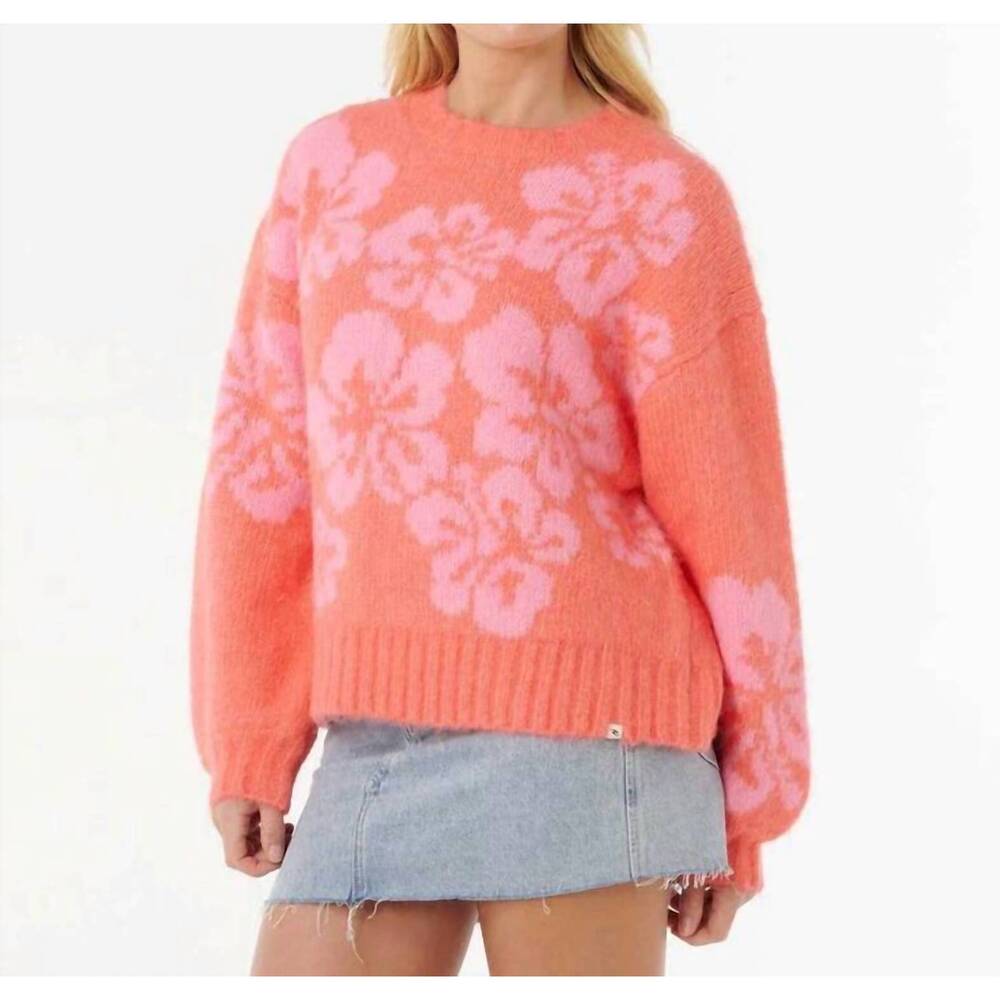 NEW RIP CURL hibiscus heat jacquard crew sweater in watermelon - Picture 2 of 3